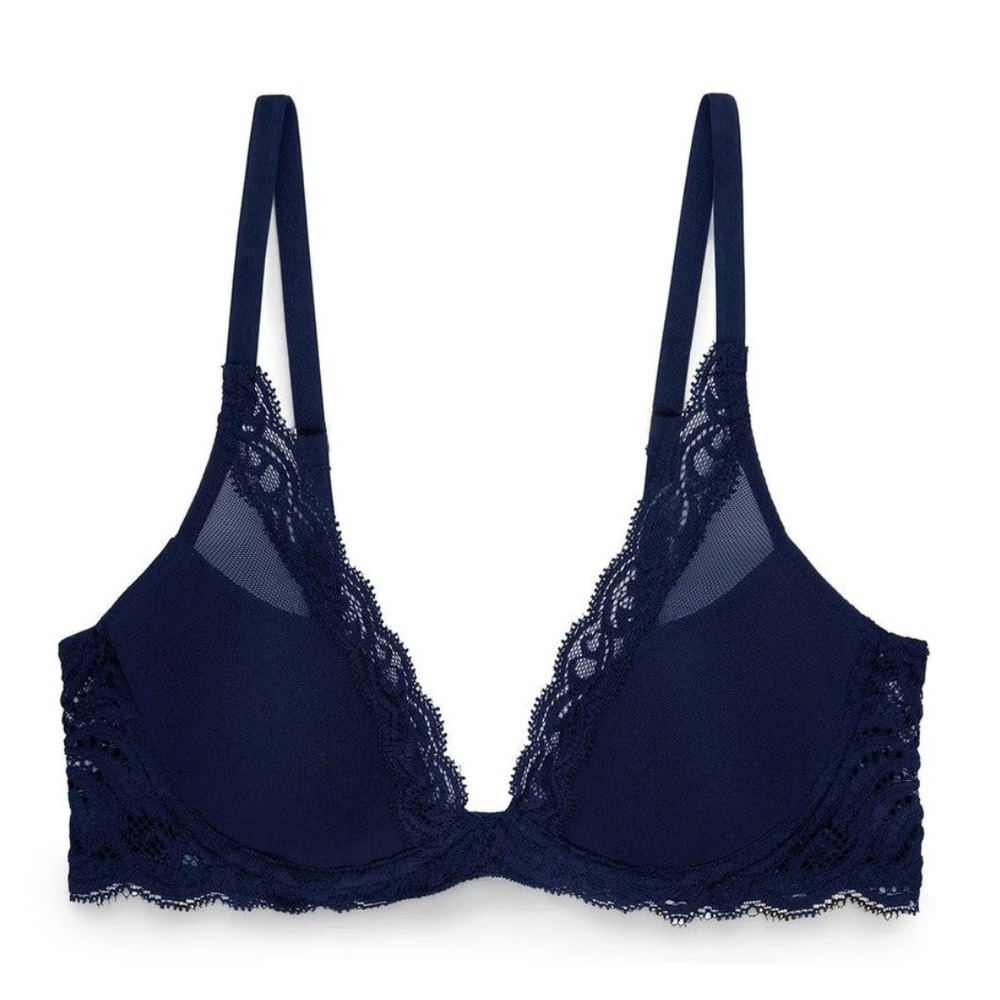 New $68 Natori Fathers Contour Plunge T-shirt Bra 36G Color Midnight Blue 730023